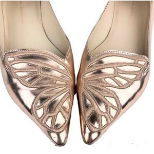 Sophia Webster Rose Gold Bibi Butterfly Metallic Leather Ballet Event Flats 6.5